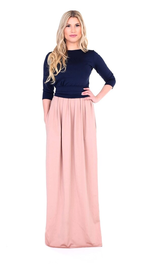 navy blue and blush dress