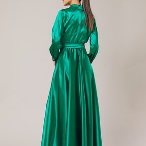 Green V Neck Sheath Satin Long Party Dress Wedding Guest Dress DP4209