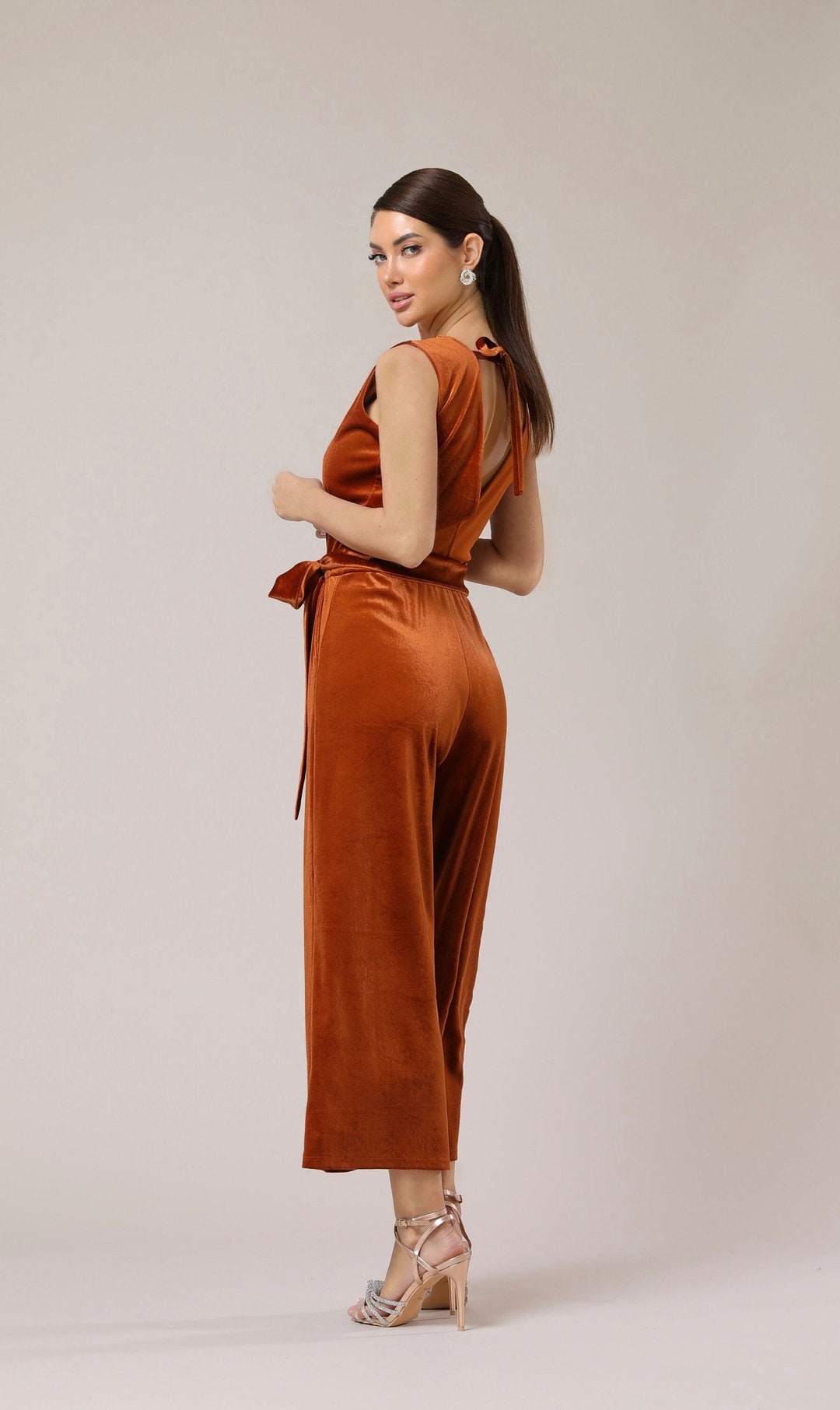 Women's V-Neck Backless Wide-Leg Jumpsuit – High Waist Casual