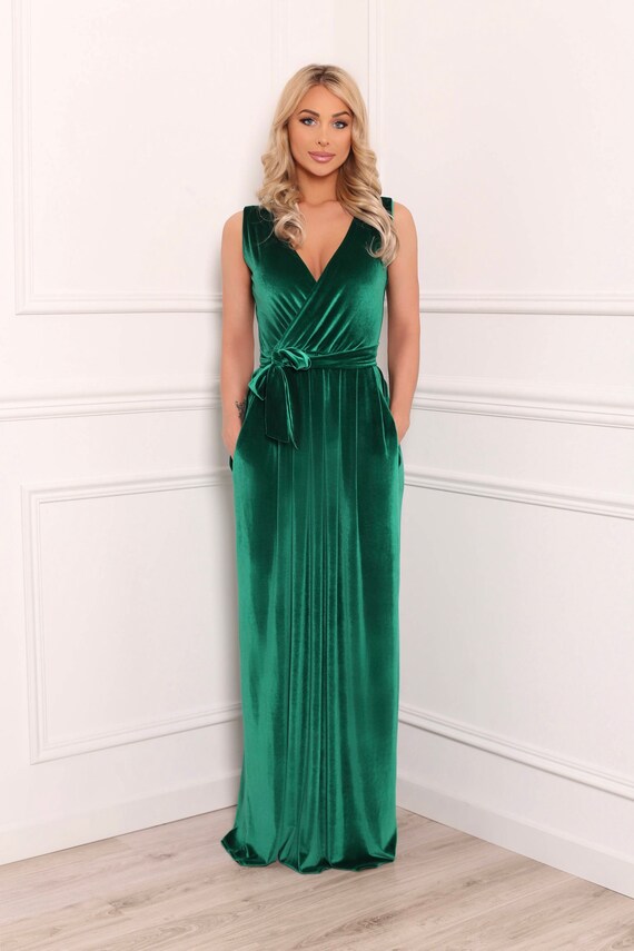 green velvet maxi dress