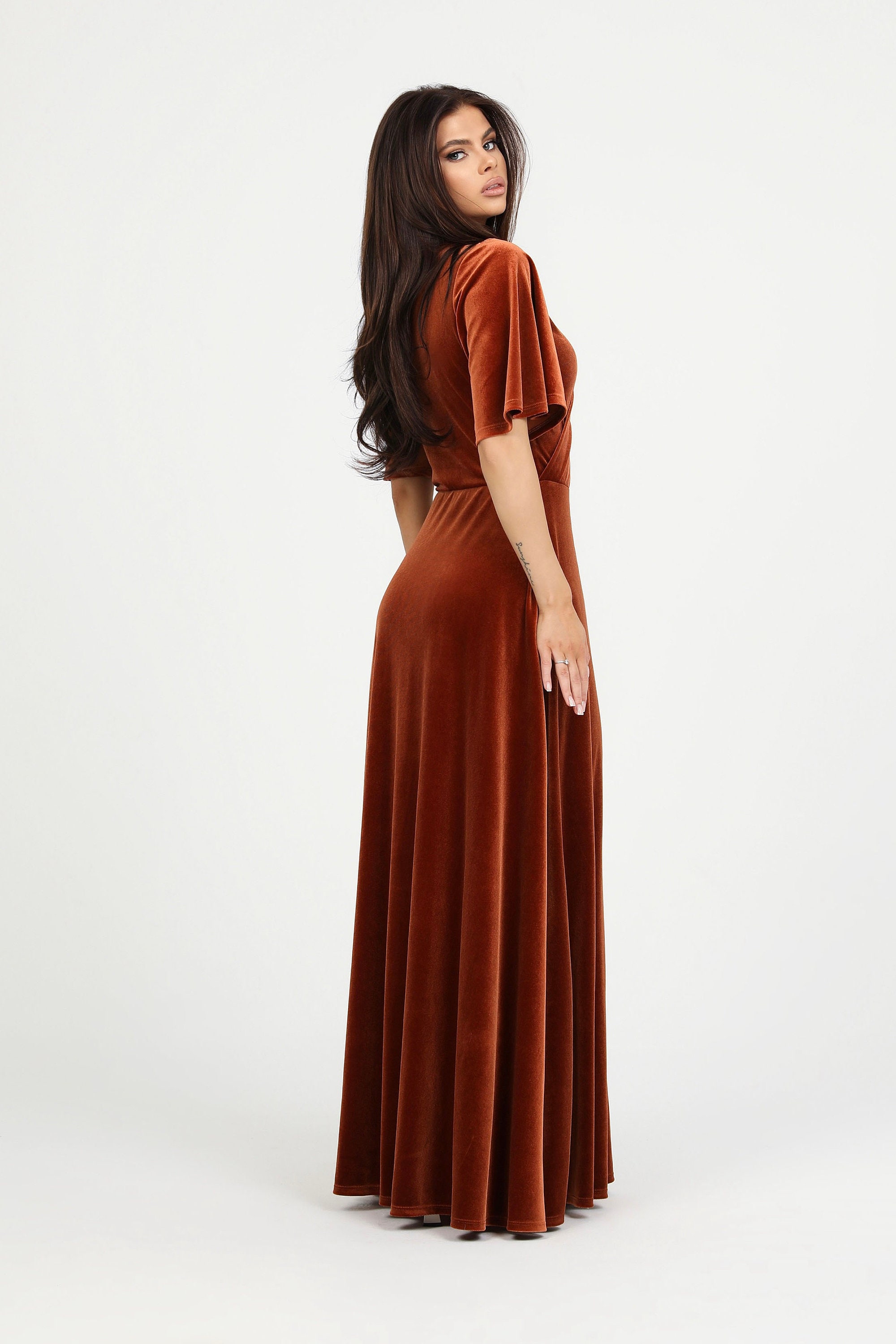 Elegant Velvet Maxi Dress, Short Sleeve Bridesmaid Dress Elegant Velvet Maxi Dress, Short Sleeve Bridesmaid Dress