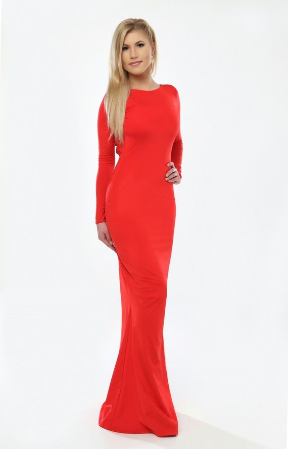 red long fitted dress