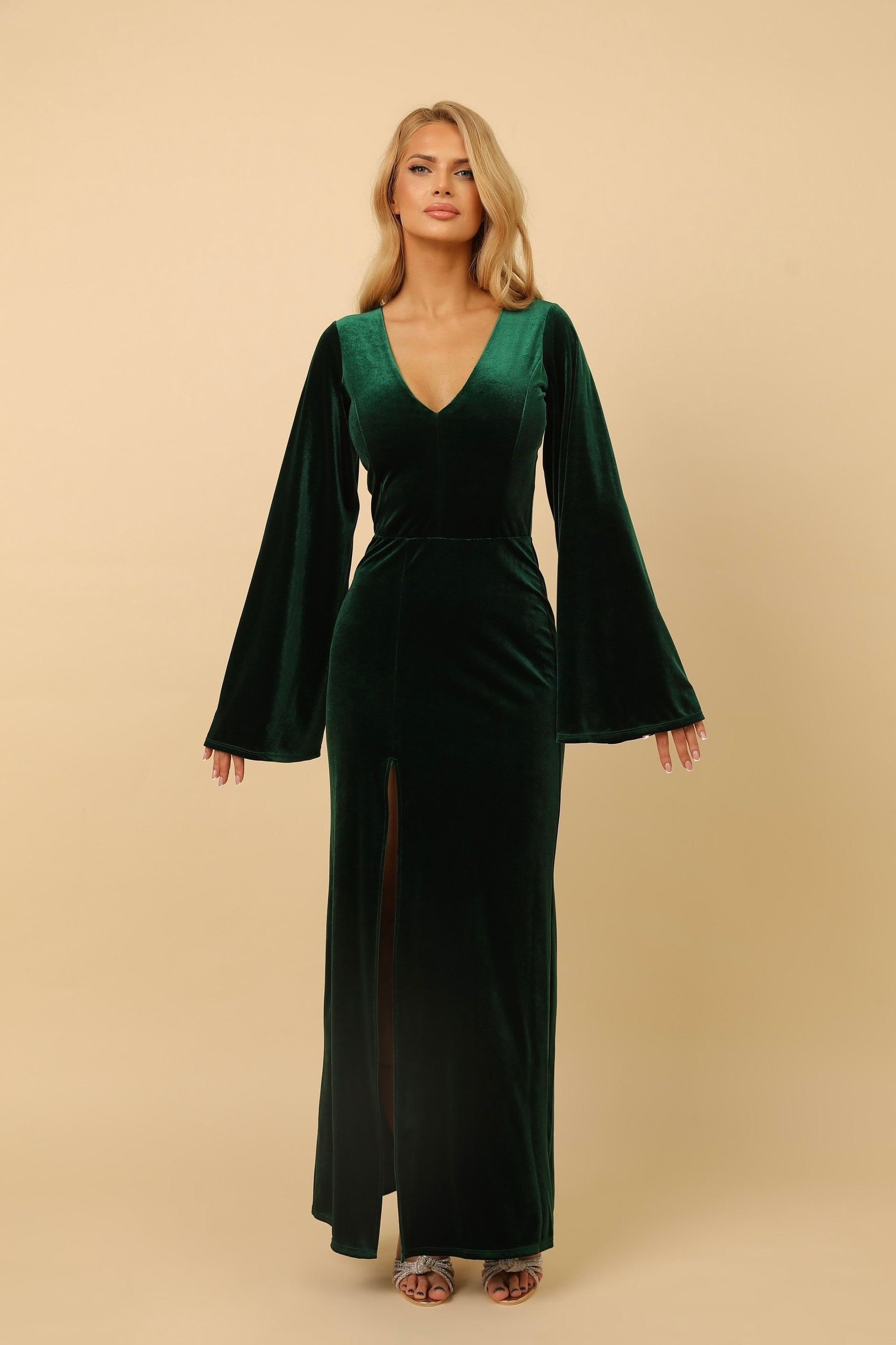 elegant bell sleeve dress Blush Three Quarter Bell Sleeve Mesh Dress 36380