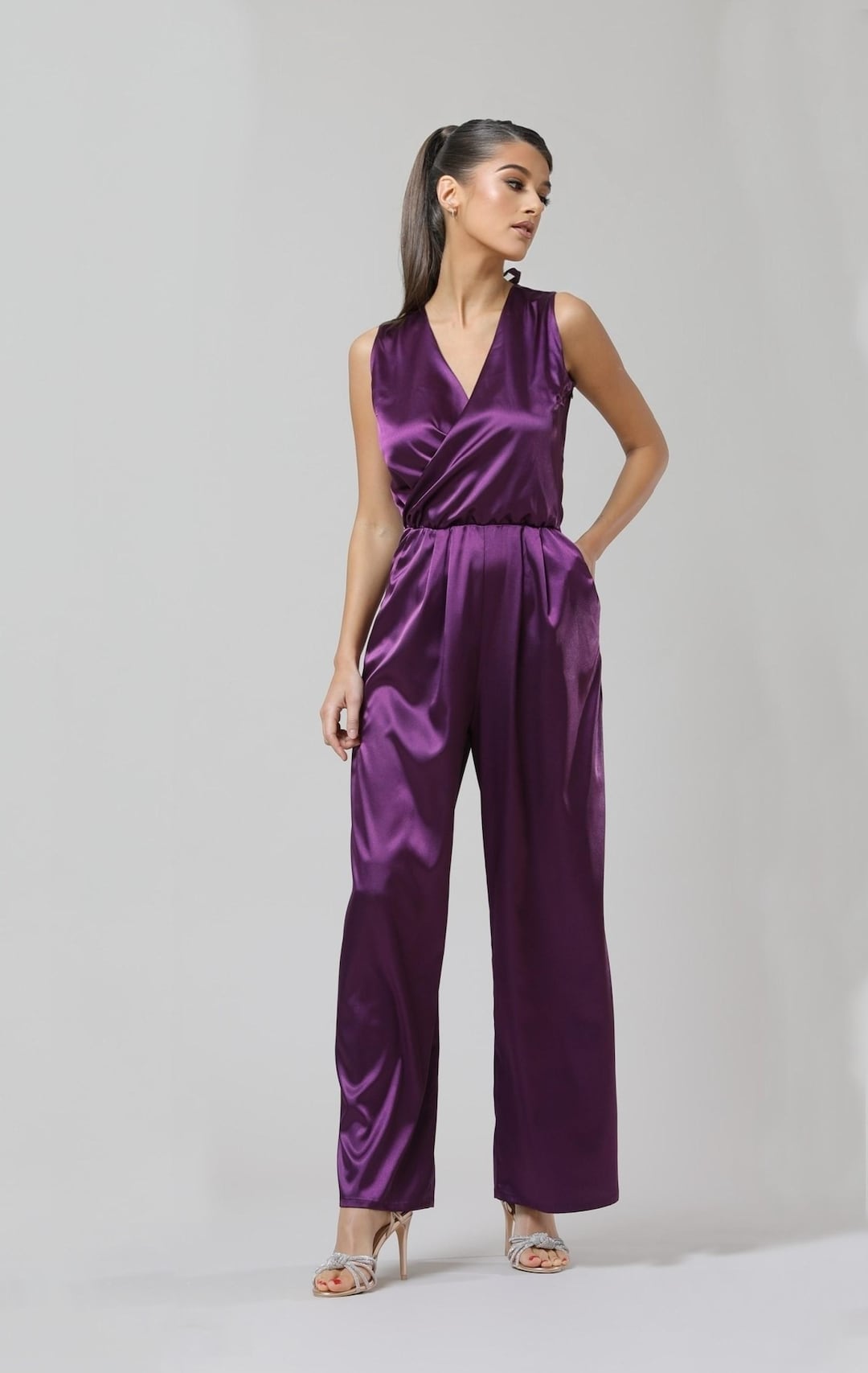 Wide-Leg Cotton Poplin Jumpsuit | Sleeveless High-Neck Contrast-Stitch One-Piece