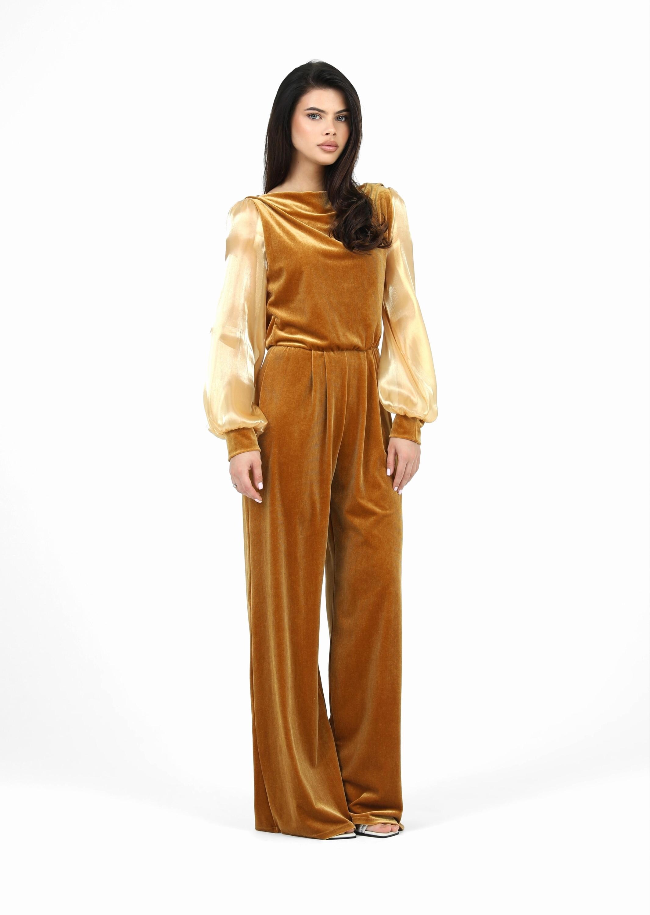 Bow High Neck Sleeveless Pleated Jumpsuit Marigold main image 1