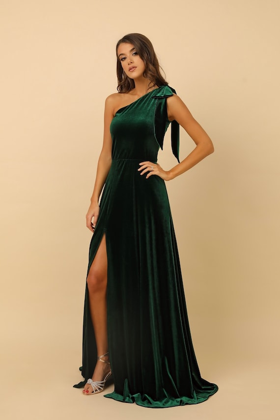 white engagement dress with sleeves La Femme One Shoulder Long Lace Prom Dress With Open Back - Green main image 1