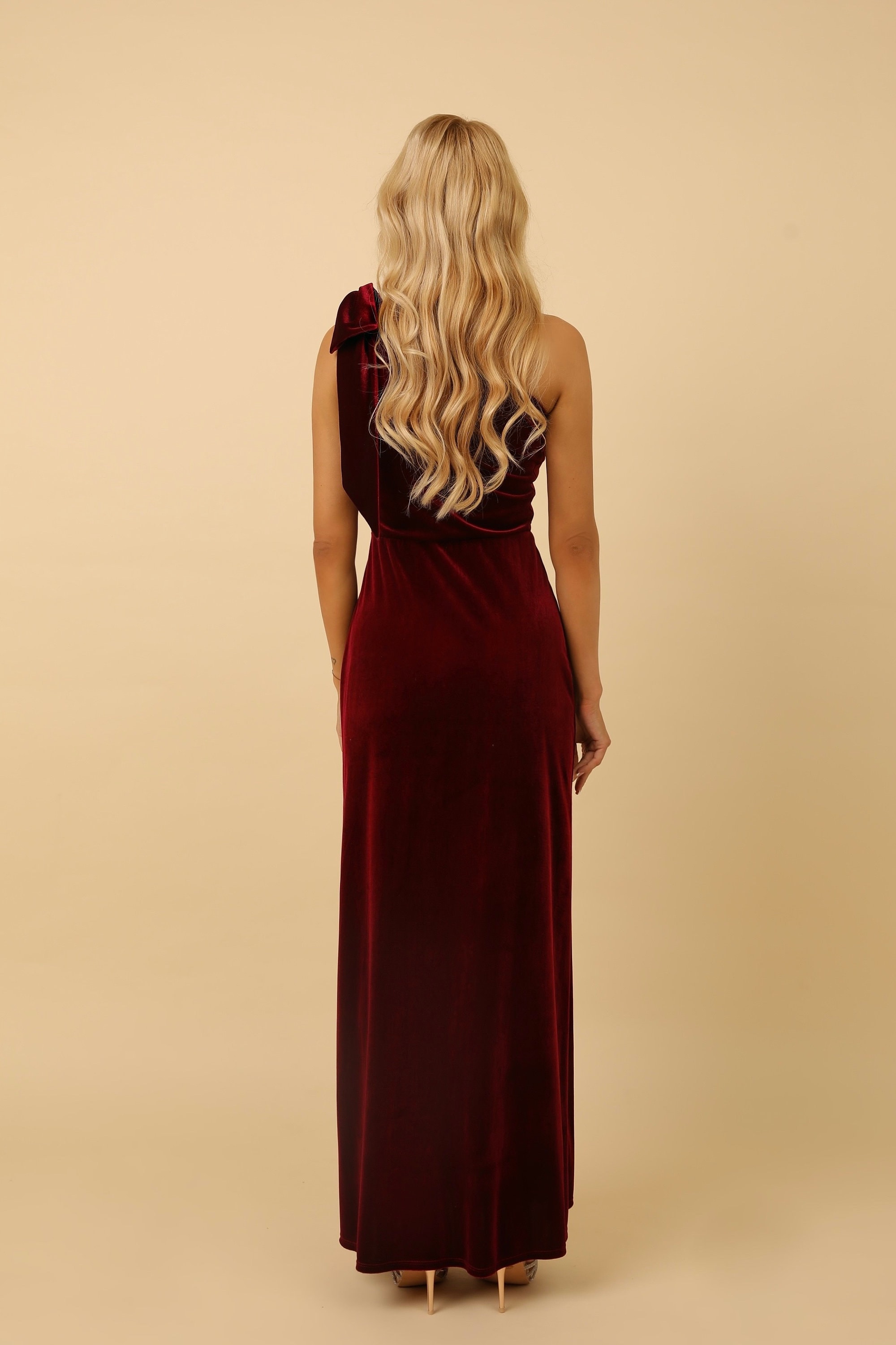 burgundy velvet one shoulder dress Burgundy Velvet Bridesmaid Dress Mermaid Floor-Length