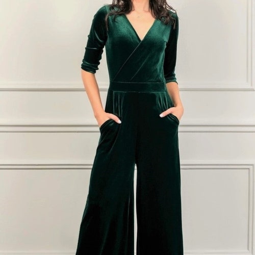 Wide Leg Jumpsuit Wrap V Neck Closed 