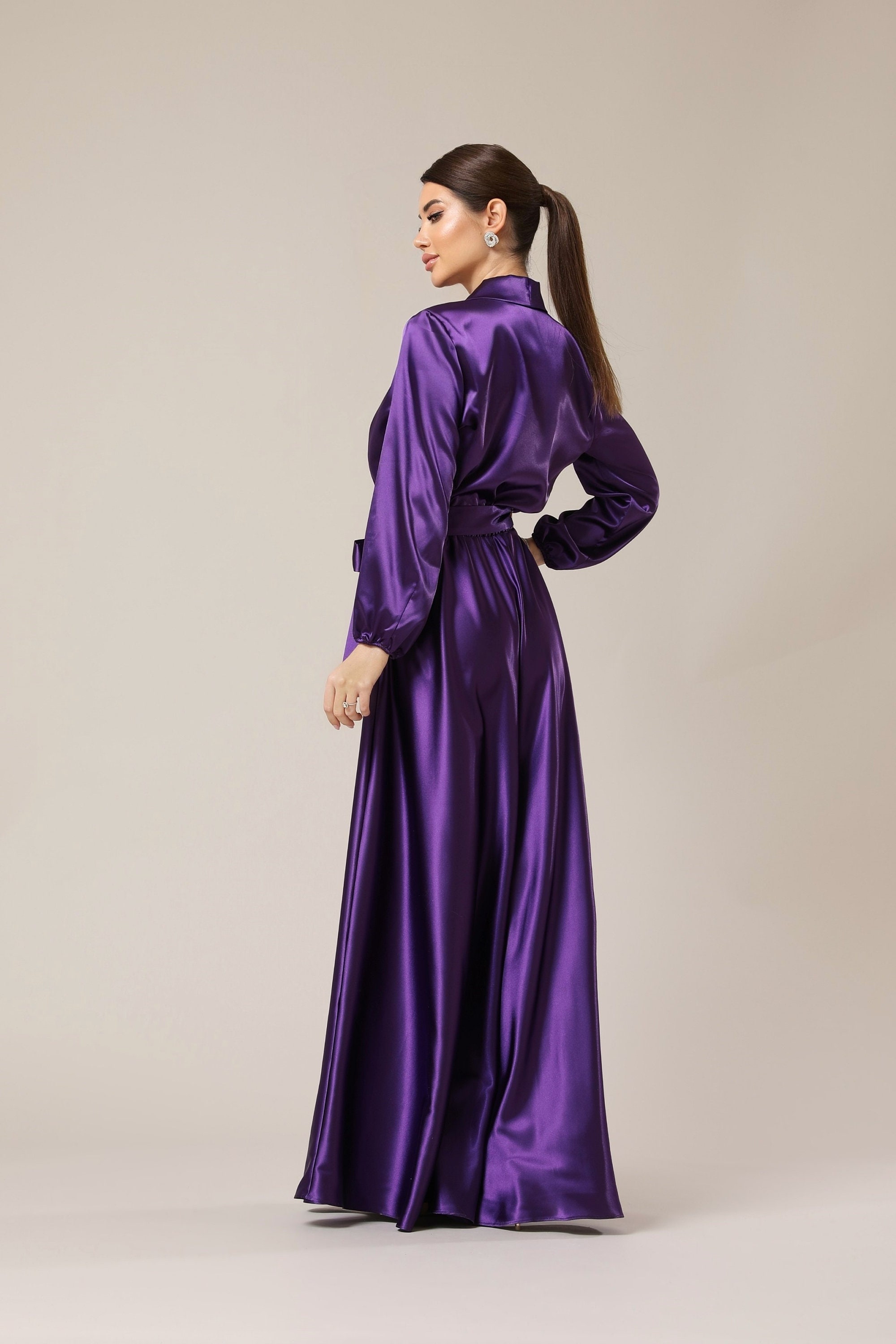 knee length dresses for ladies Long Sleeve Long Beaded Prom Dress: Ladivine CD788 Eggplant / 6 main image 0