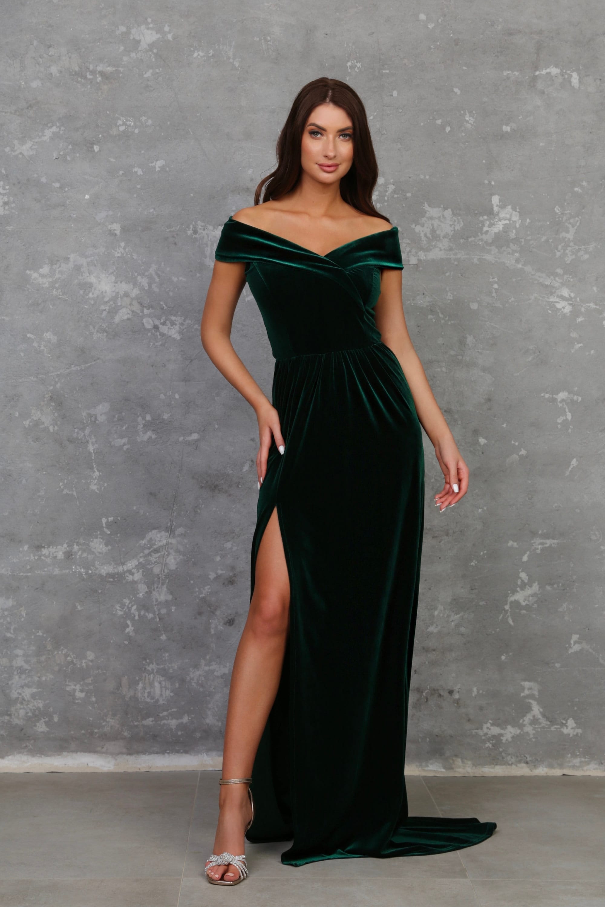 Bridesmaid Jjshouse Velvet Dress Velvet Evening Gown, Off Shoulder Wedding  Dress, Dark Green Elegant Dress Israel