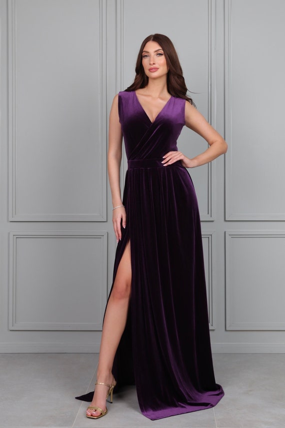 Elegant Velvet Maxi Dress, Sleeveless Formal Gown With Slit, Bridesmaid  Dress - Etsy