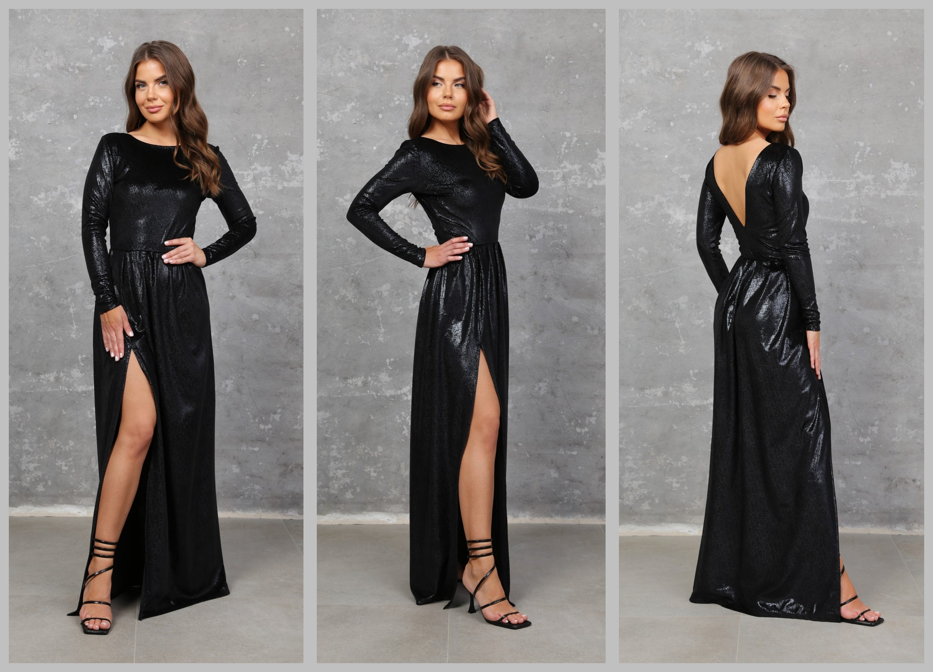 Ujoh Separate Slit Dress (BLACK)-
