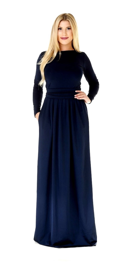 navy blue long sleeve maxi dress