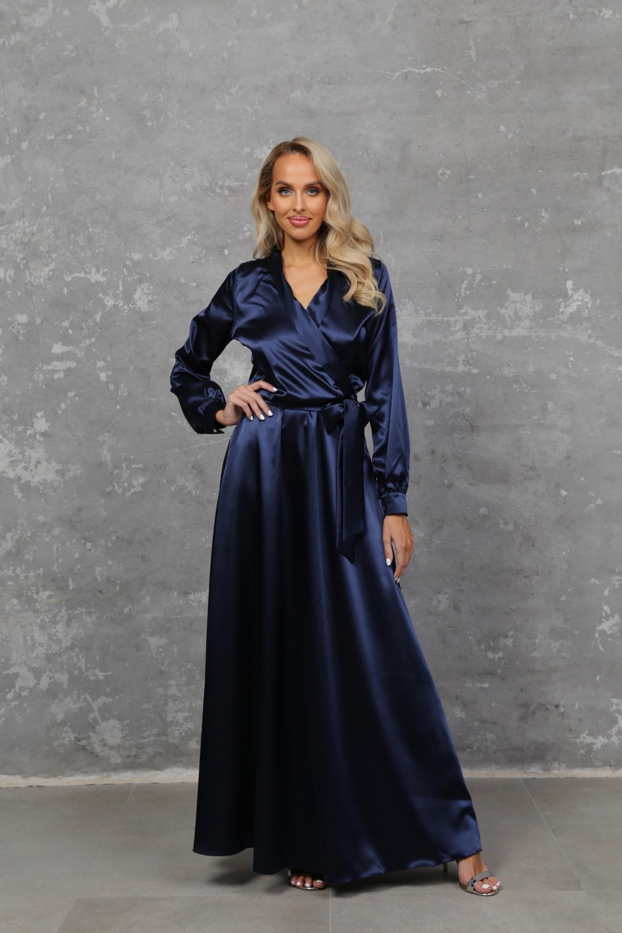 fitted lace wedding dress Ball Gown Long Sleeves Off Shoulder Beaded Navy Blue Prom Dress PSK342 US12 / Custom Color
