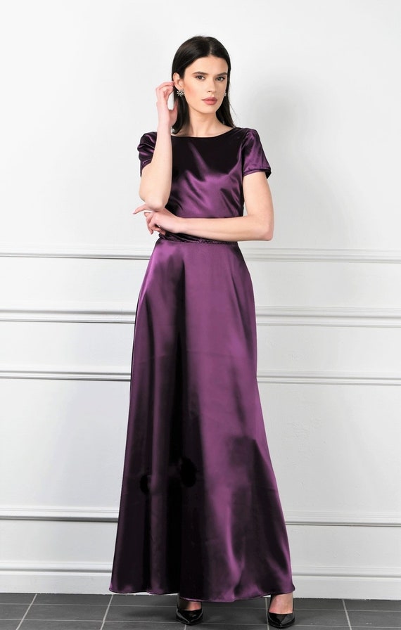 plum satin dress