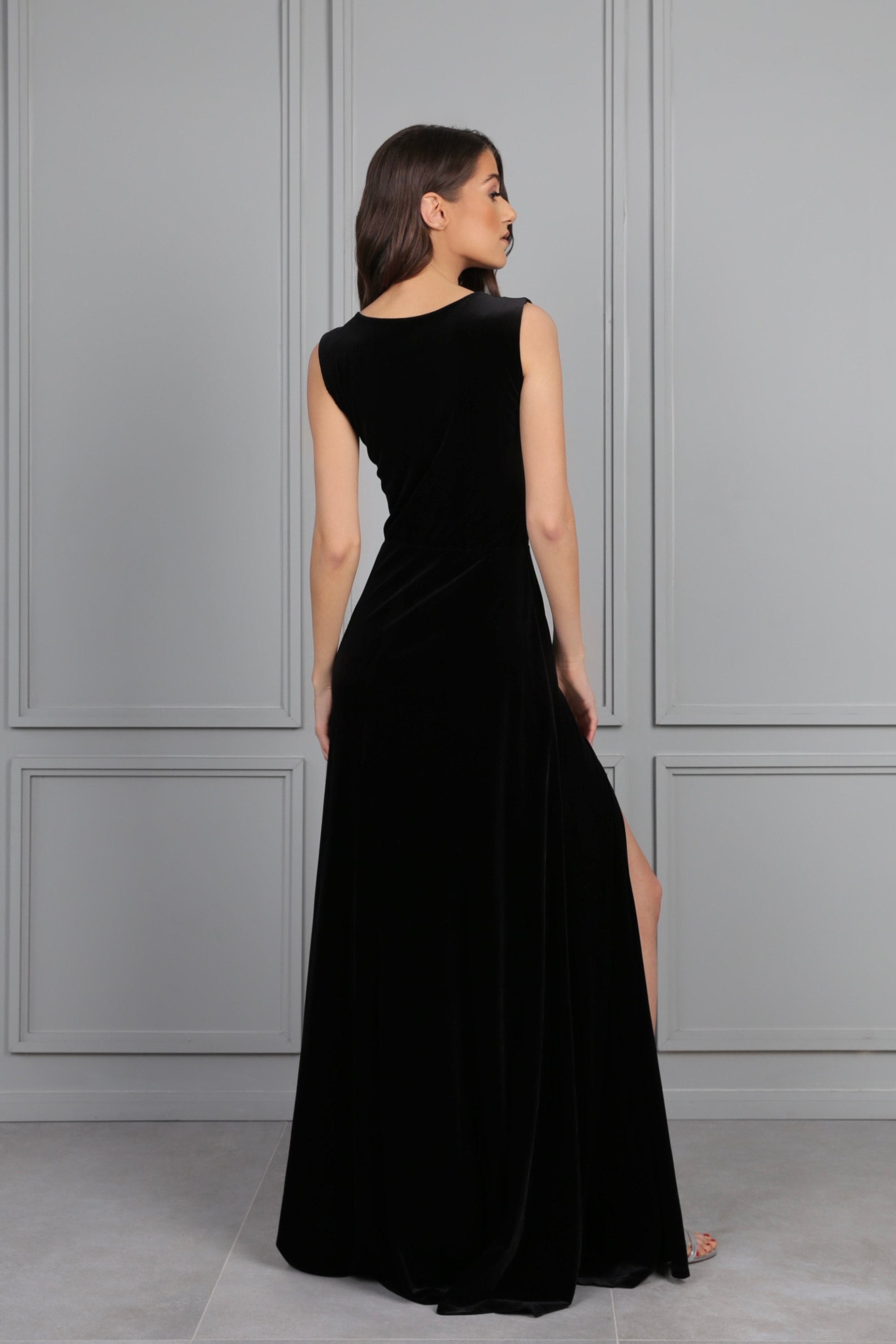 Black Velvet Dress Maxi Dress A Line Dress Bridesmaid Dress