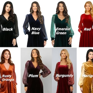 Samt Brautkleid, lange schiere Ärmel Burgunder Kleid, V-Ausschnitt formelle Samt Maxi Kleid, elegantes Abendkleid Bild 6