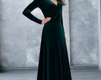 green emerald velvet dress Zapaka Women Wedding Guest Dress Burnout Velvet Dark Green Floor Length Dress, Dark Green / US18W
