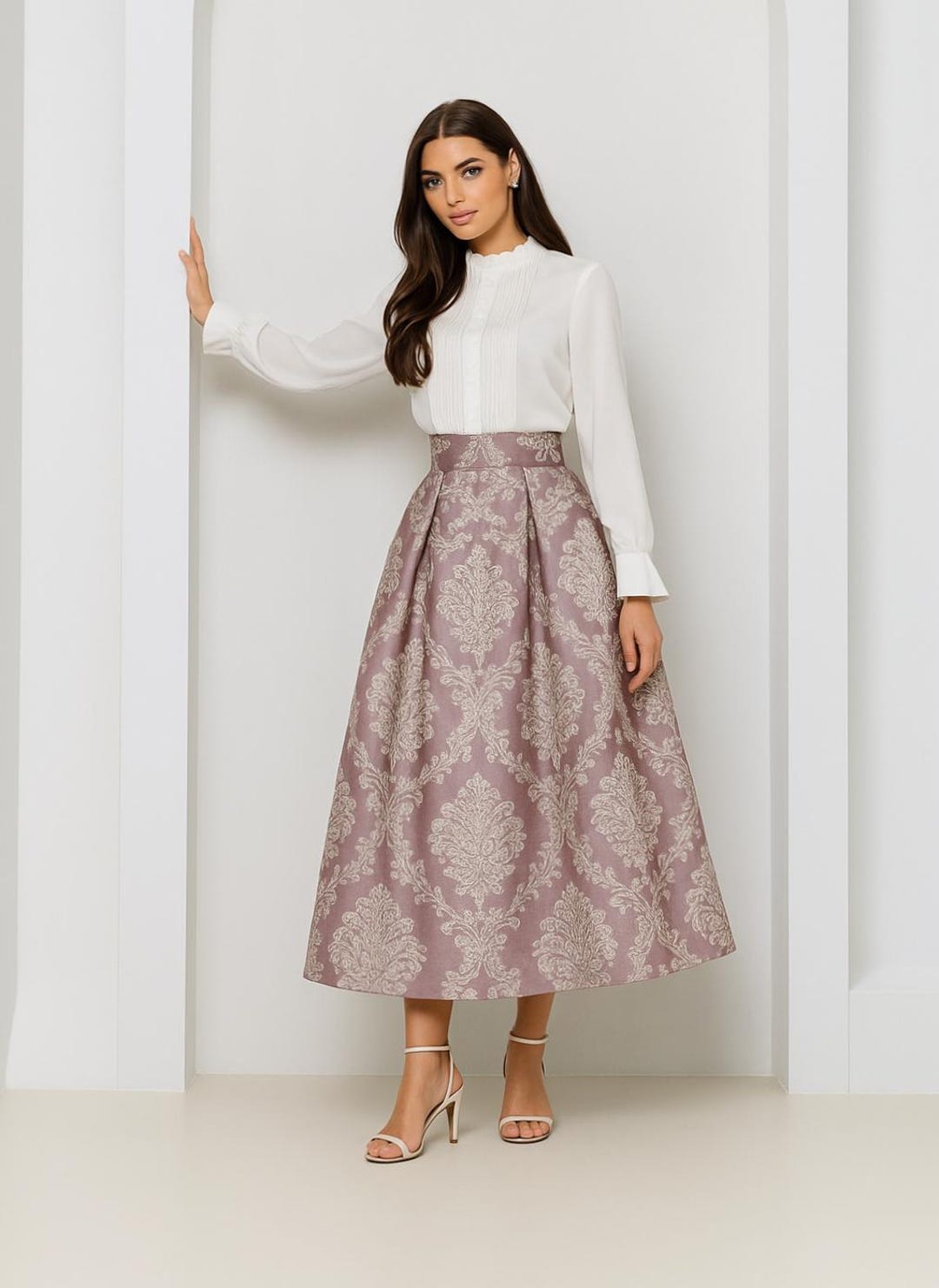 Embossed Jacquard Skirt, High Waist Pleated Skirt With Pockets - Etsy