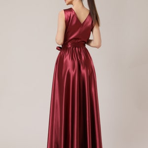 Burgundy satin dress, bridesmaid satin dress, party dress, a line dress, summer dress, cocktail dress, beach dress, silky dress, Sleeveless Elegant Dress, Satin Long Dress, Maid Of Honor Dress. Wedding Guest Dress, Reception Dress, Romantic Dress.