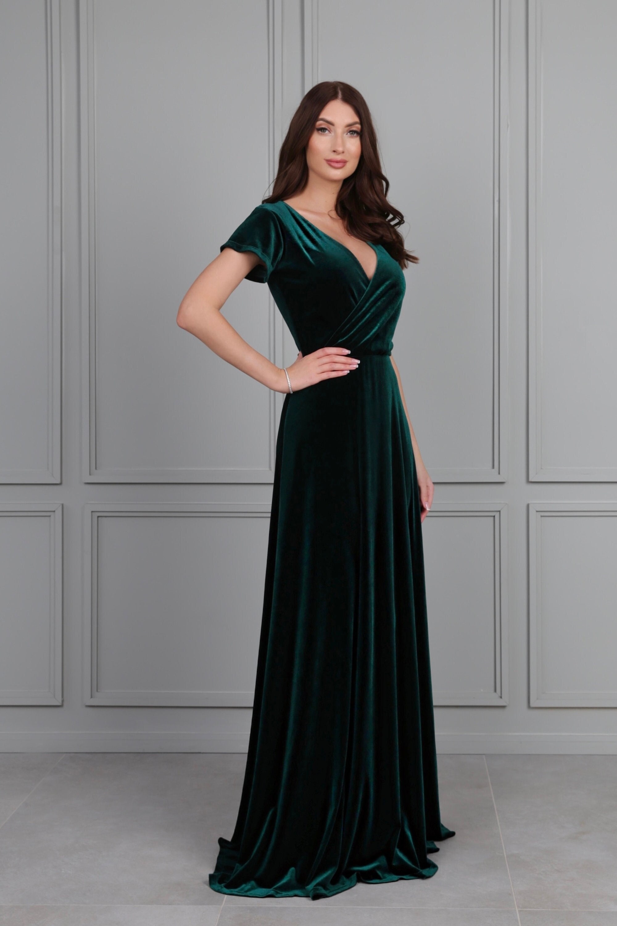 green emerald velvet dress Vintage Galanos Green Crushed Velvet Evening Dress