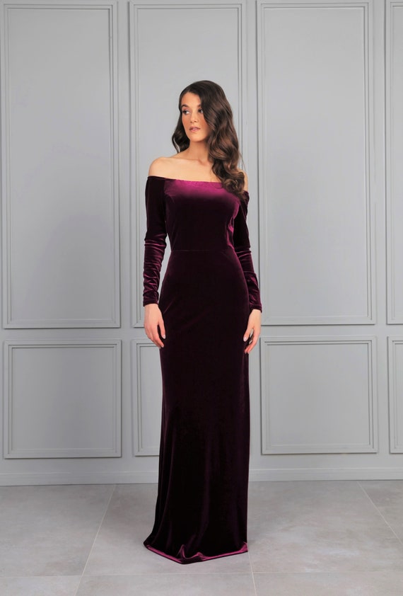 Deep Purple Bridesmaid Velvet Dress 