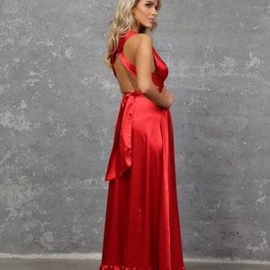 Satin red dress, bridesmaid satin dress, infinity dress, satin long dress, a line party dress, silky dress, lady in red, ruffled dress, summer wedding dress, convertible dress, maternity dress, cocktail dress, elegant long gown, women satin dress