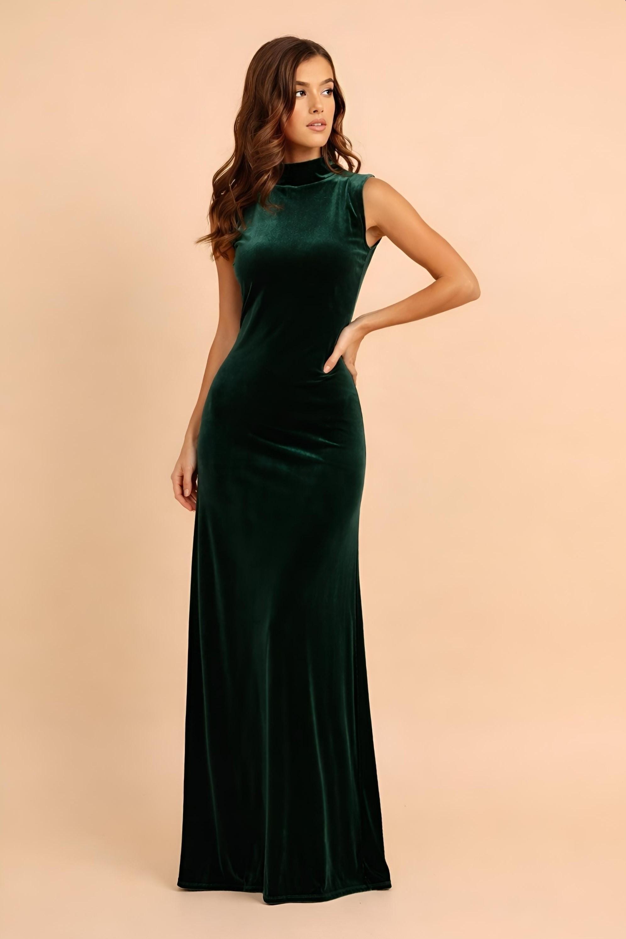 Velvet Sleeveless Mock Neck Dress