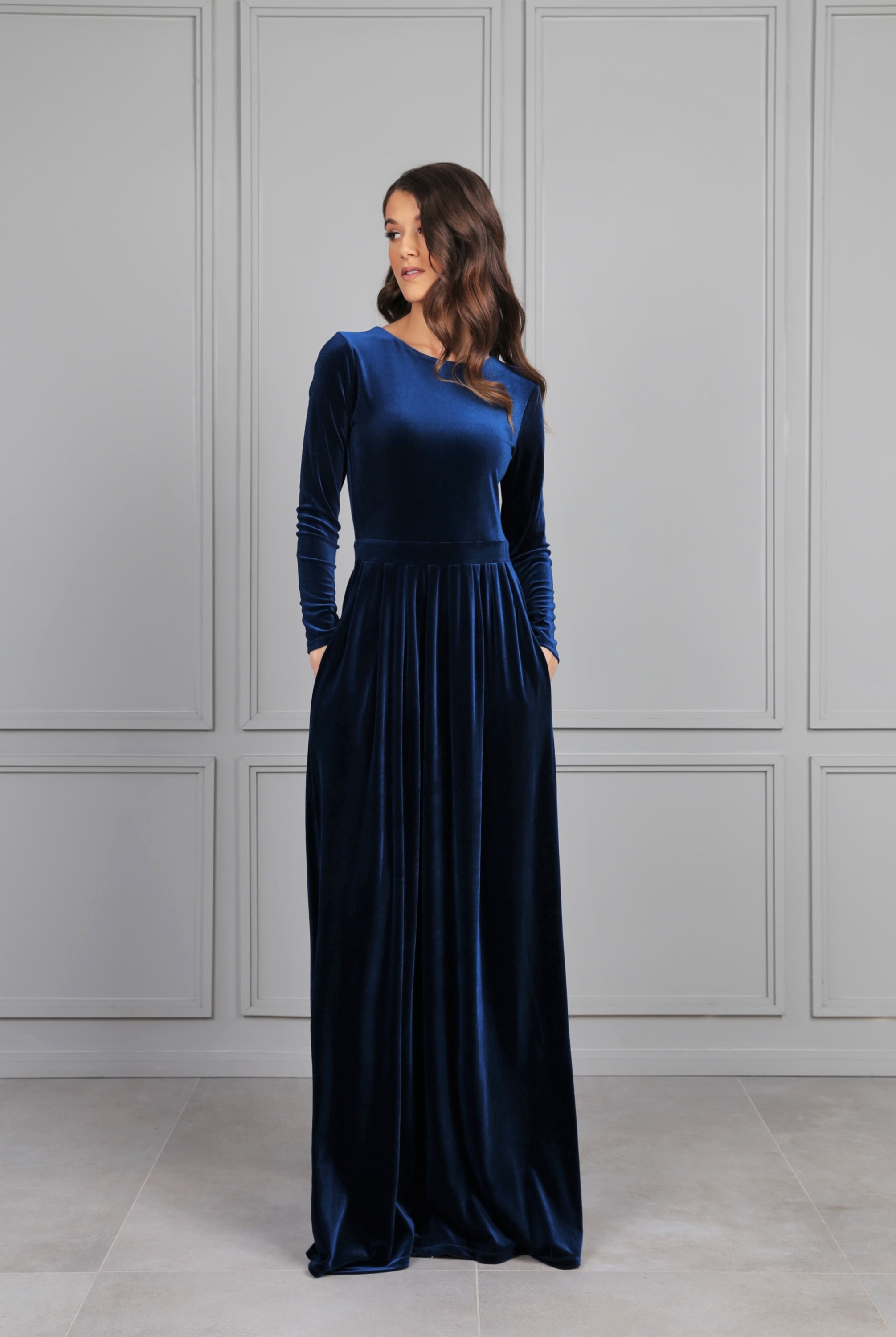velvet long sleeve dress maxi