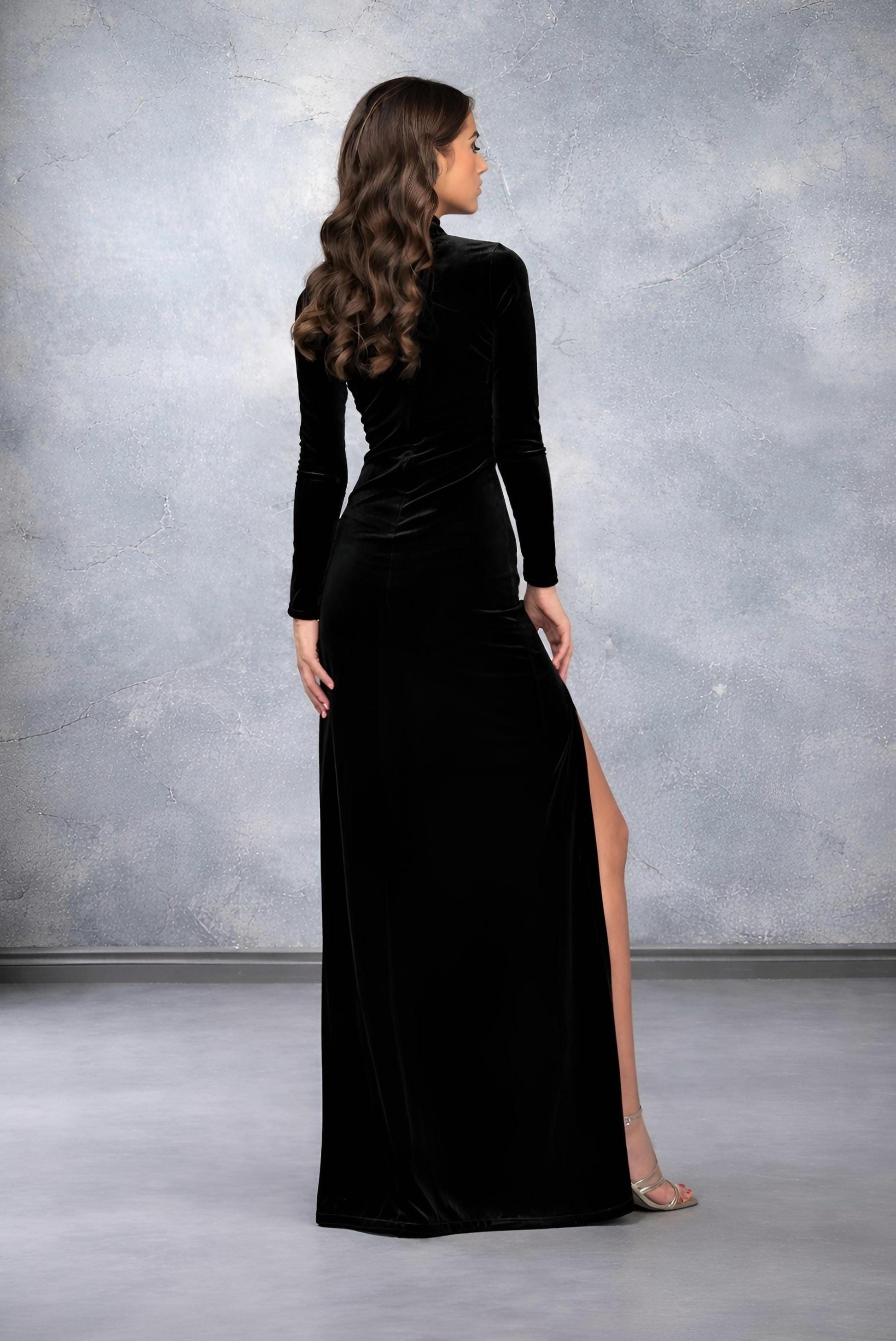 loose velvet dress Velvet Maxi Dress High Neck Long Sleeve, Elegant Winter Formal Gown, Loose  Sleeve Dress, Modest Evening Dress, Wedding Guest Dress