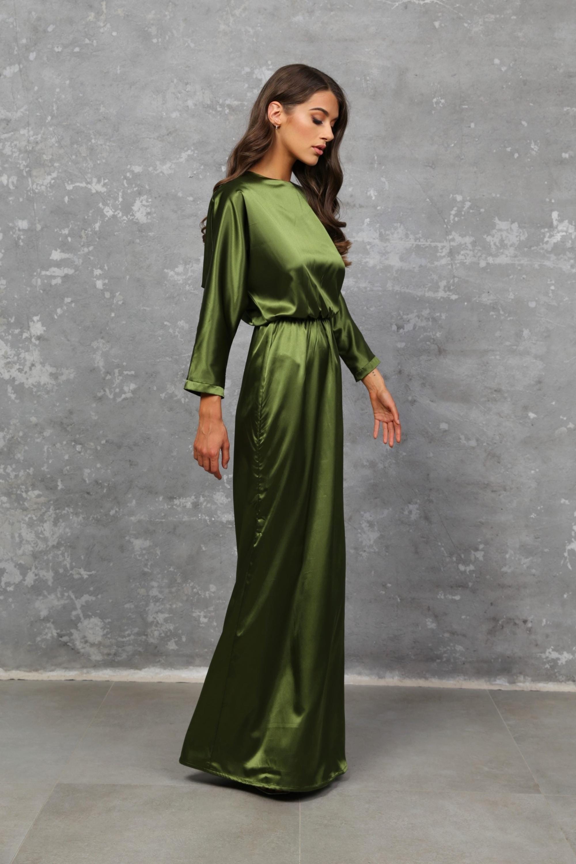 strapless open back dress Prom Dress Long Sleeves 2023 Green Evening Dress with Slit – DressCulture
