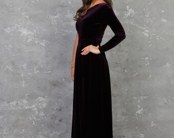 velvet one shoulder dress long sleeve One Shoulder Puff Sleeve Gown