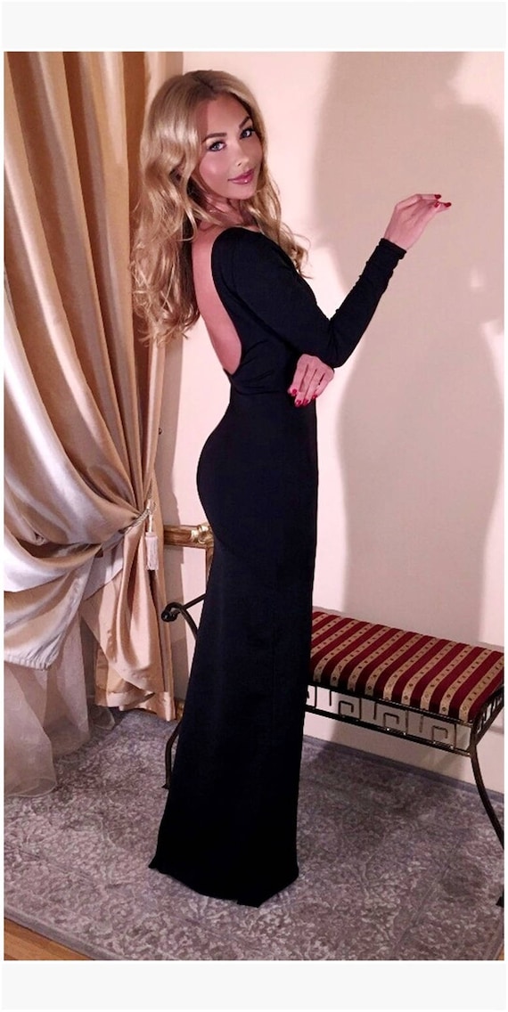 black backless maxi dress