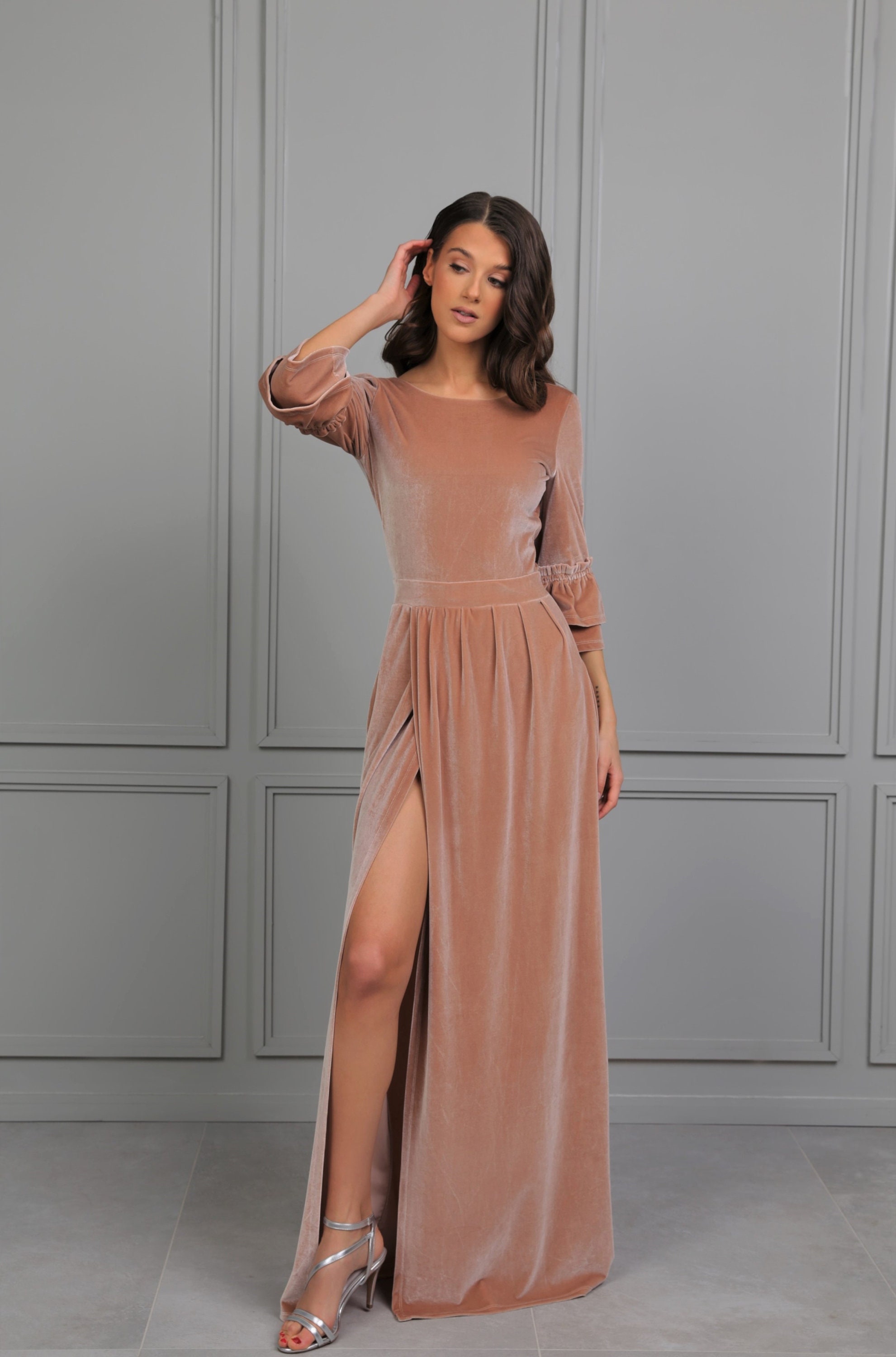 New Trends Long Dress Tassel Dress Evening Dress Long Sleeve Lace Velvet Maxi Dress Party Dress High Quality Club Dresses