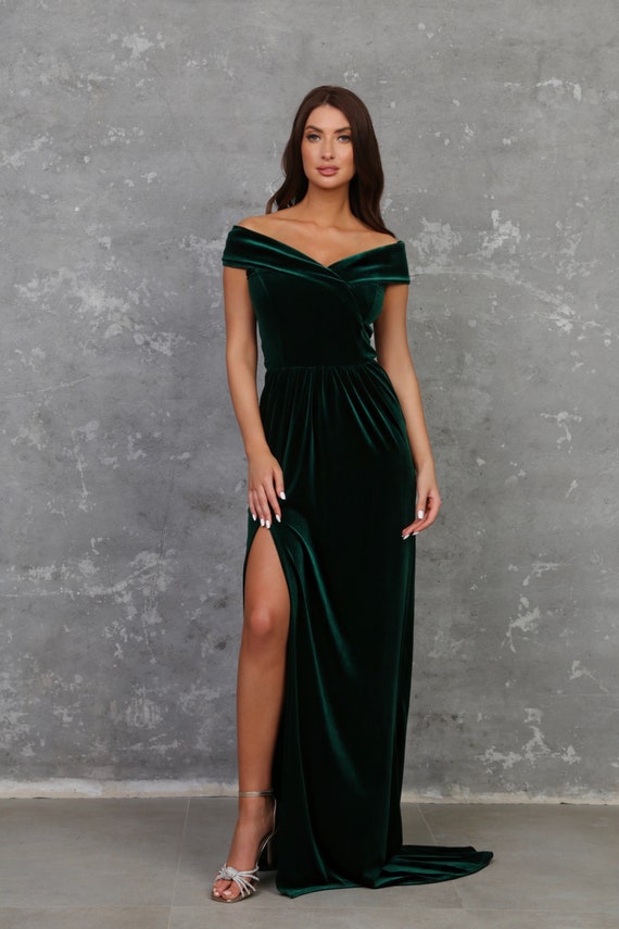 slim fit dress slacks Dark Green A-Line Chiffon Lace Off Shoulder Floor-Length Prom Dress US14 / Custom Color main image 1