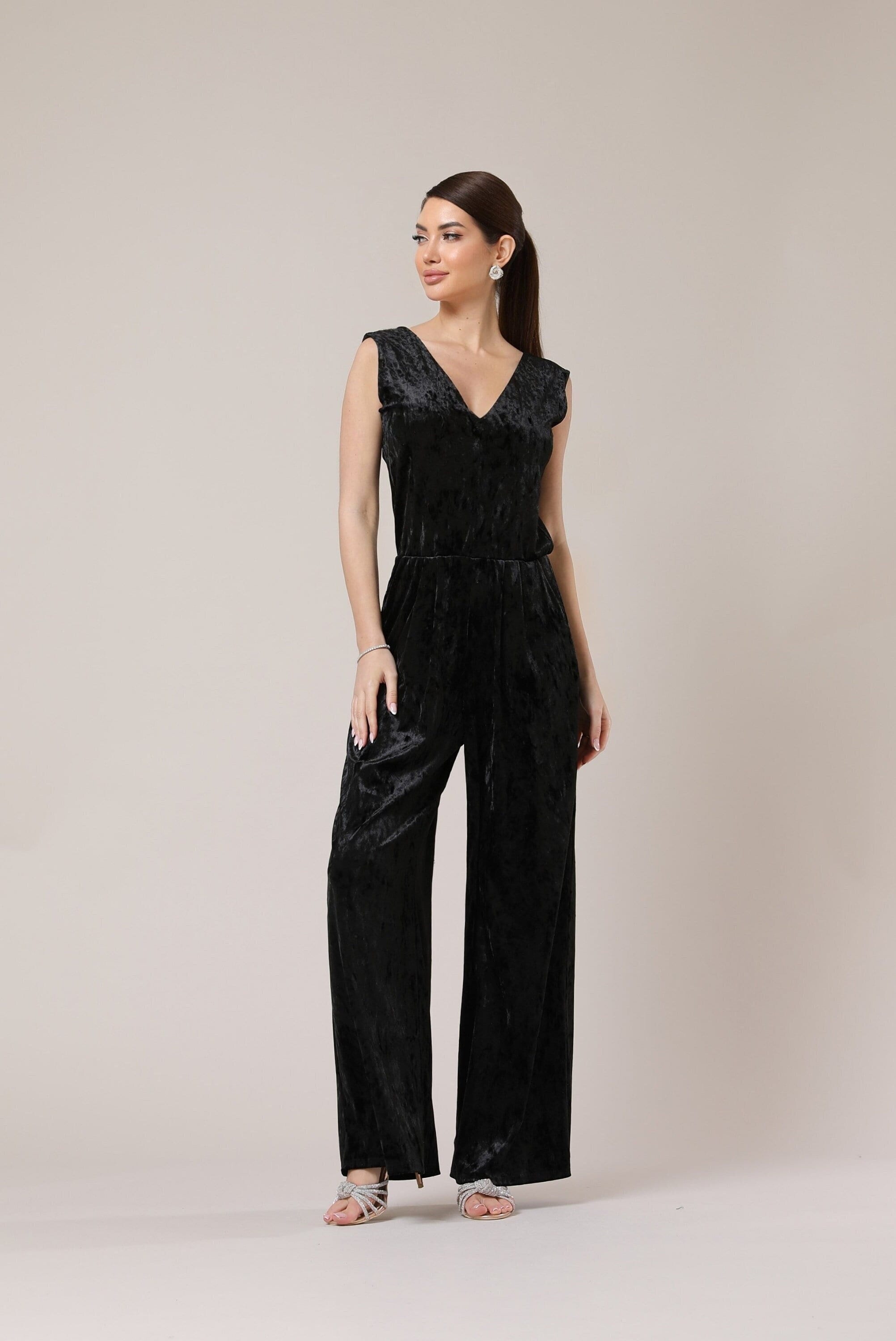Black Jumpsuit Women Wide Leg Bridesmaid Jumpsuit Sleeveless Cocktail Jumpsuit, Velvet Jumpsuit Backless Jumpsuit - Etsy