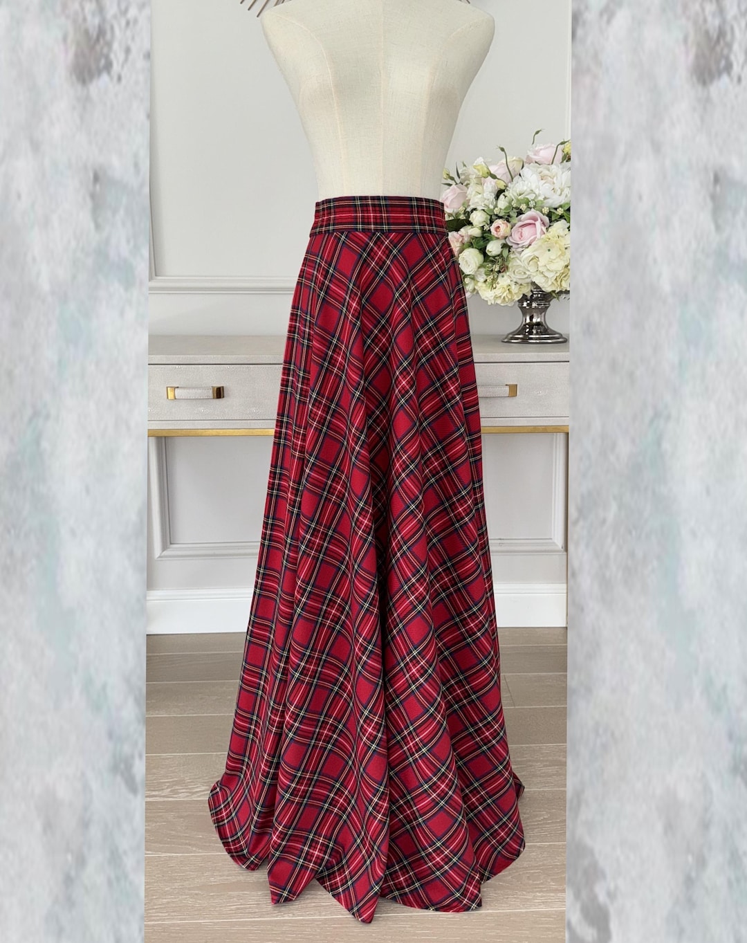 Skater Skirts Red Plaid Skirt 8x10 Red Tartan Maxi Skirt, High Waist