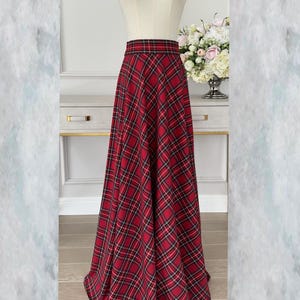 Tartan maxi skirt, Red plaid skirt, Checkered cottagecore skirt, Fall winter holiday skirt