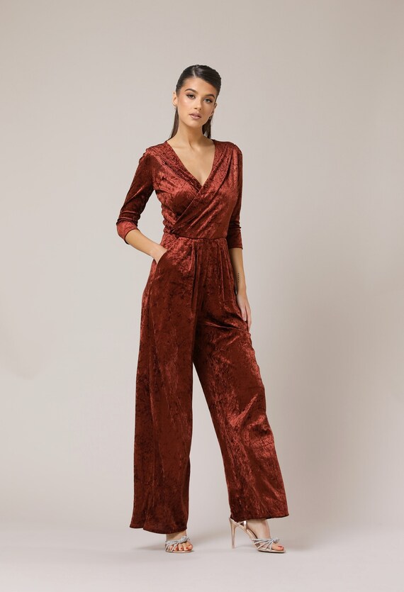 Jumpsuit for Women Wide Leg Velvet Jumpsuit Bridesmaid Jumpsuit