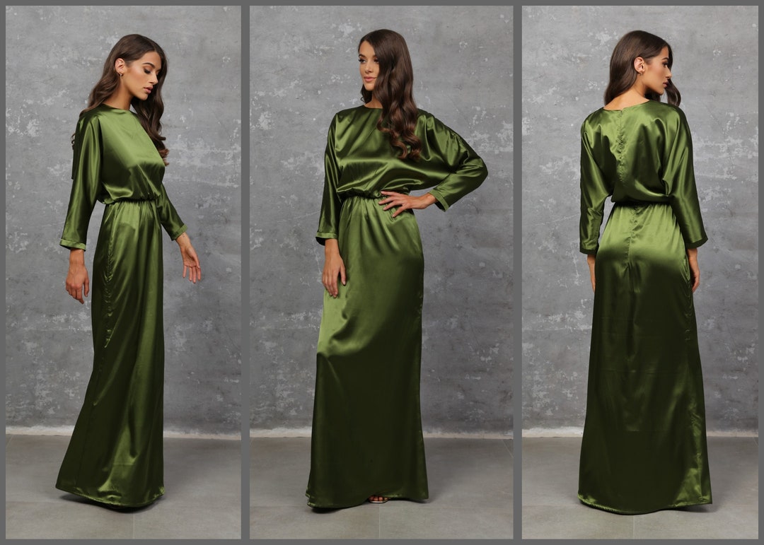 Olive Satin Dress Satin Bridesmaid Dress Summer Olive Etsy