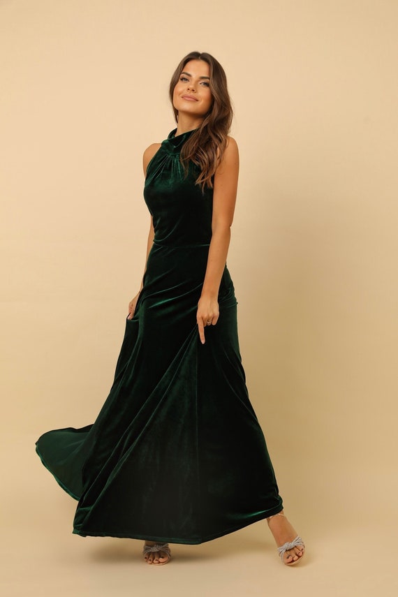Dark Green Velvet Halter Dress, Elegant Sleeveless A-line Gown - Etsy Canada Dark Green Velvet Halter Dress, Elegant Sleeveless A-line Gown - Etsy Canada