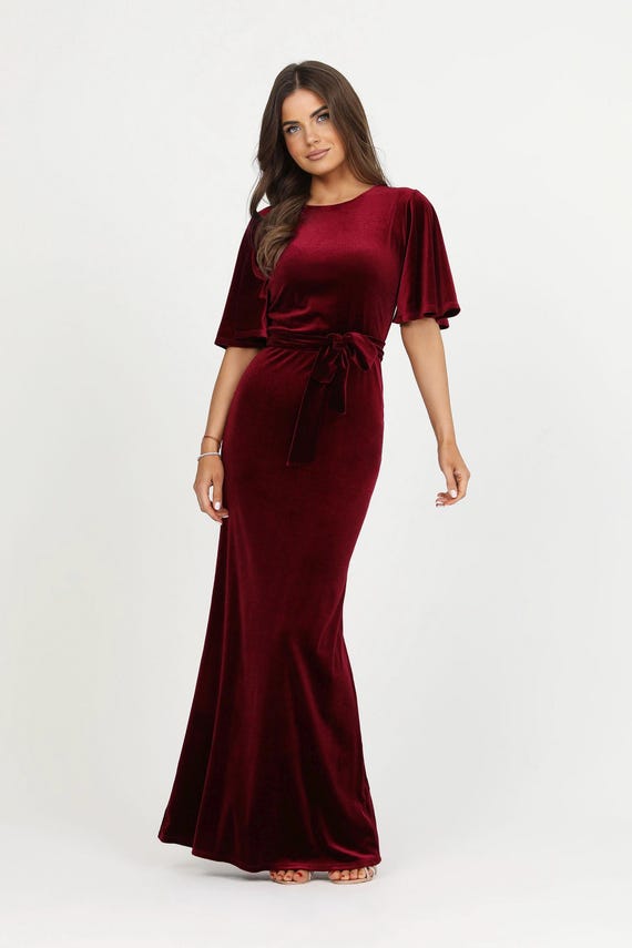 princess polly baby blue dress Gathered jersey maxi dress in burgundy - Victoria Beckham main image 0