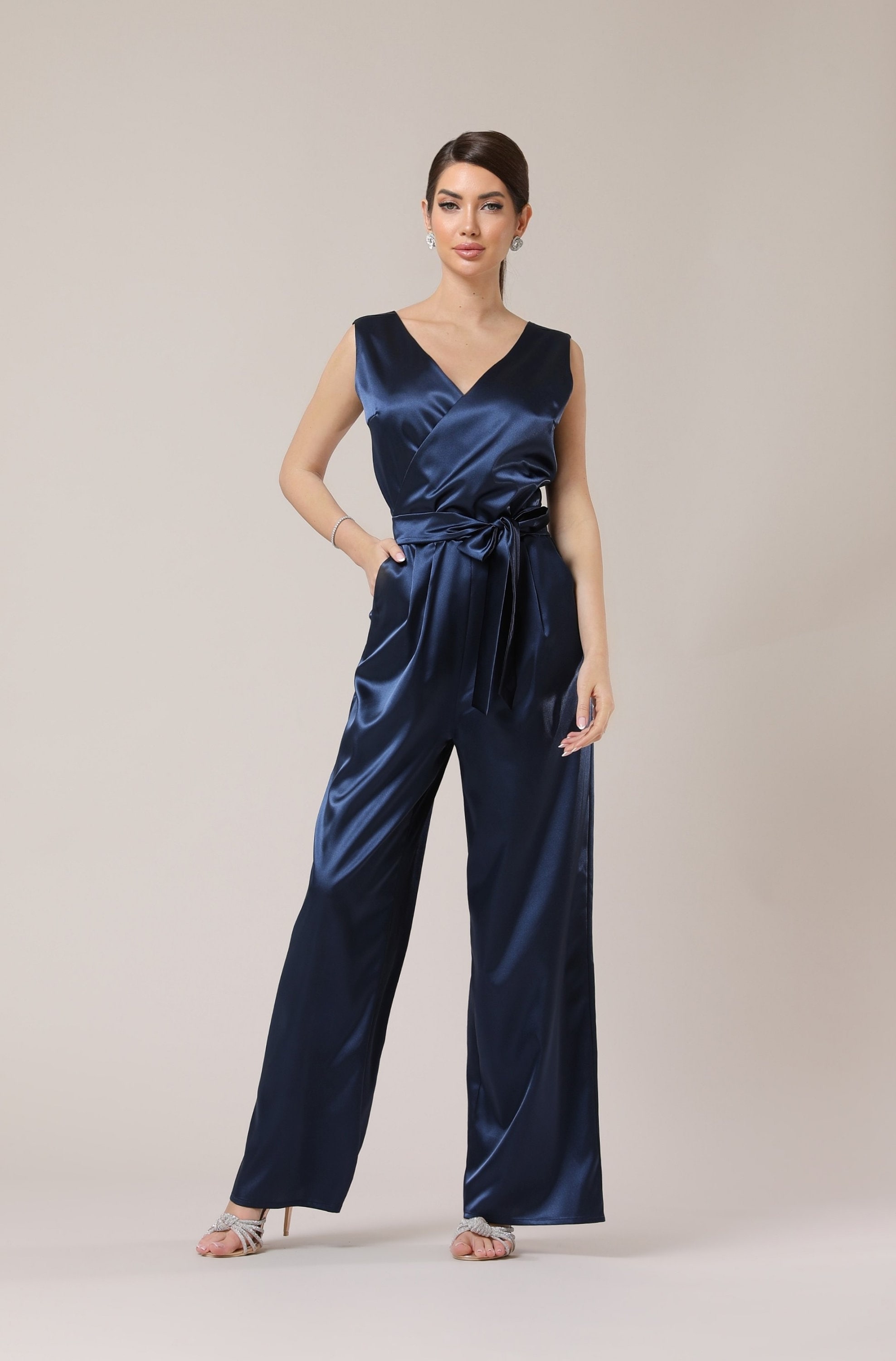 Plan for Party Champagne Satin Halter Jumpsuit | Fancy jumpsuit, Jumpsuits  for women, Fashion