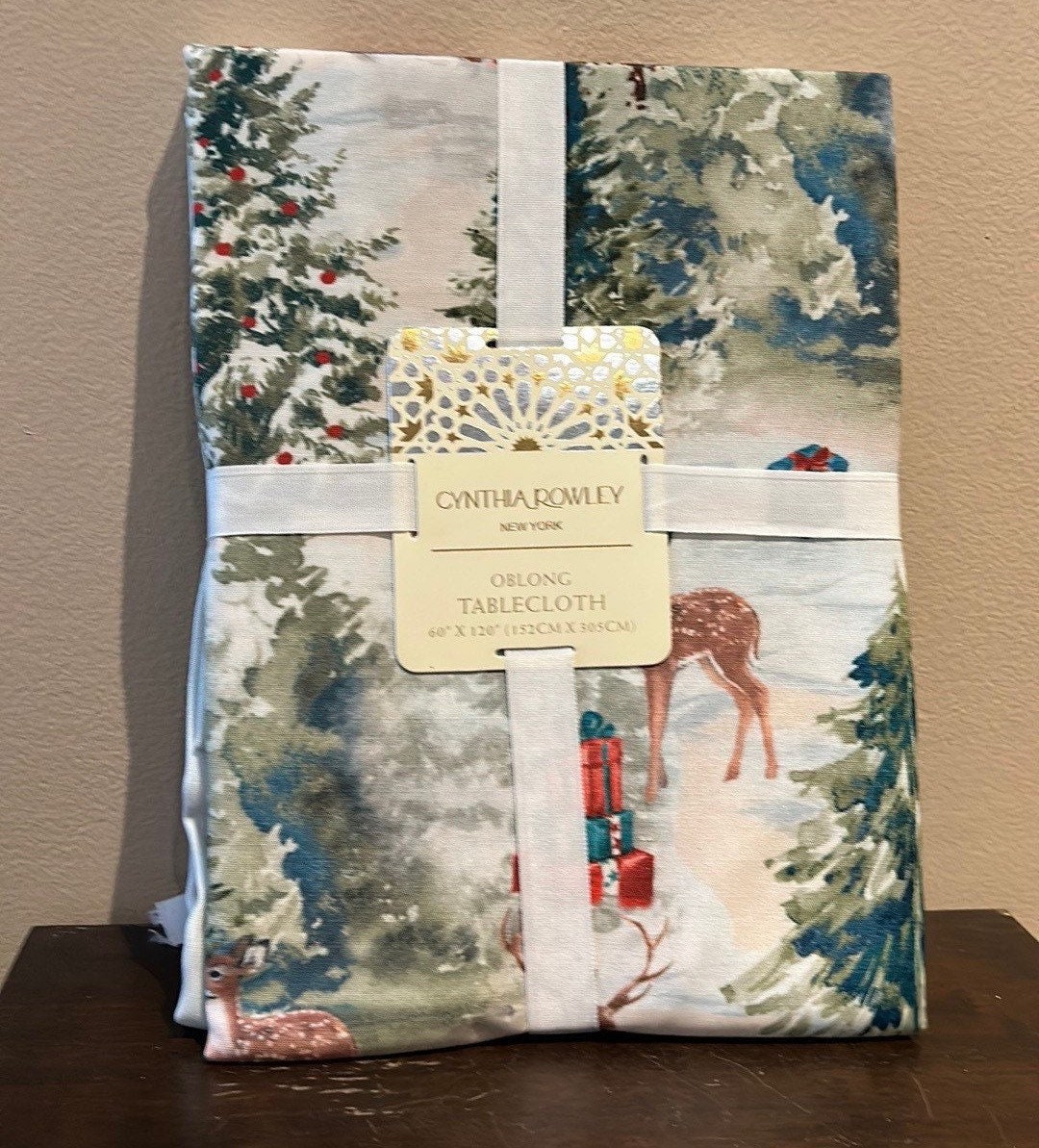 Cynthia Rowley Christmas Trees Scene Reindeer Tablecloth Etsy