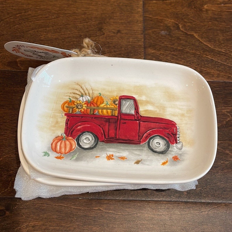 Maxcera Ceramic Loaded Truck Pumpkin Fall Appetizer Plates 4 Etsy
