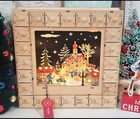 Martha Stewart Wood Advent Calendar Lights Up - Etsy Martha Stewart Wood Advent Calendar Lights Up - Etsy