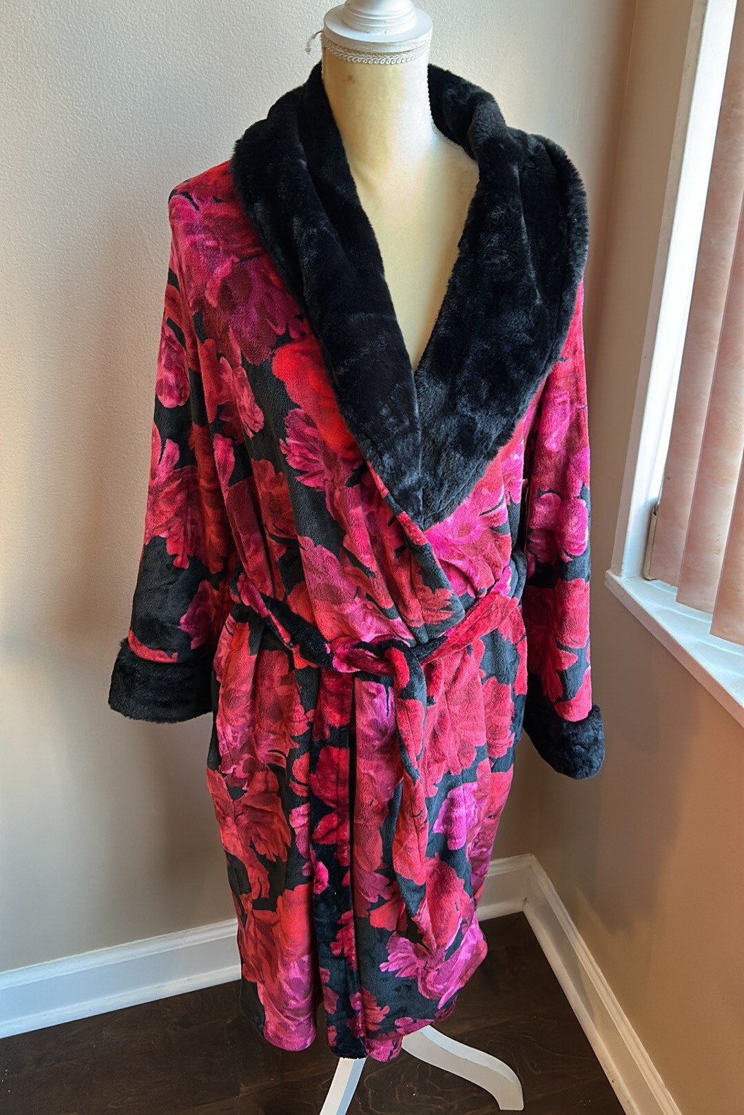 Nicole Miller Plush Belted Bathrobe Robe Plaid Sz XL Floral Etsy