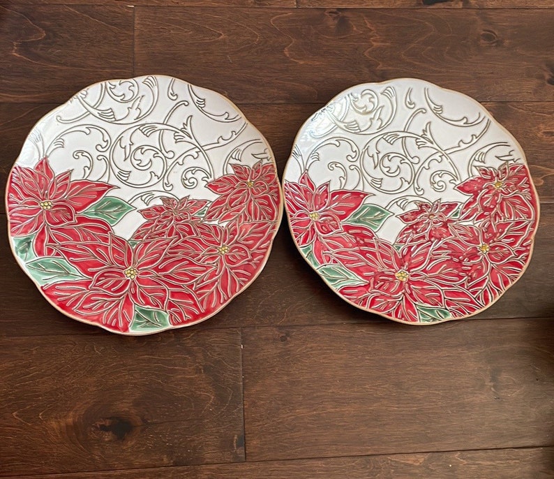 Spectrum Designz Christmas Poinsettia Dinner Plates Set of 2 Etsy