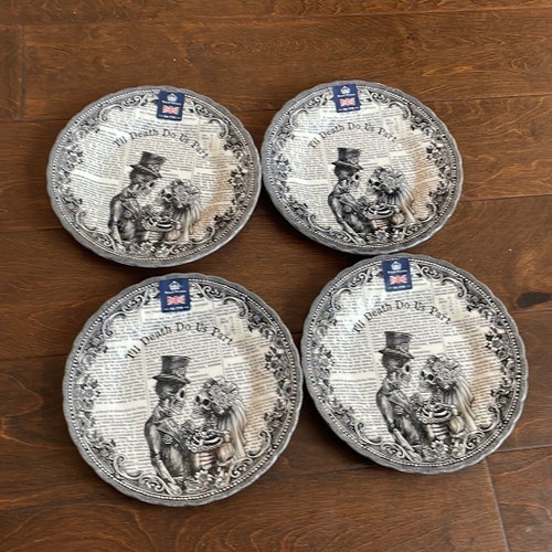 X4 Royal Wessex Halloween Skeleton Wedding Salad Plate Set Til Death retailer Do Us Part