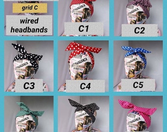 C Wired headband, retro wired headband, headscarf, bandana retro hedbands, pin- up headbands, landgirl headscarf, vintage style headband,
